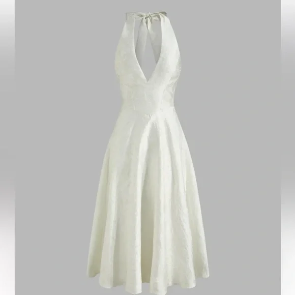 Cider Ivory Jacquard Halter V-Neck Midi Dress - Picture 1 of 15